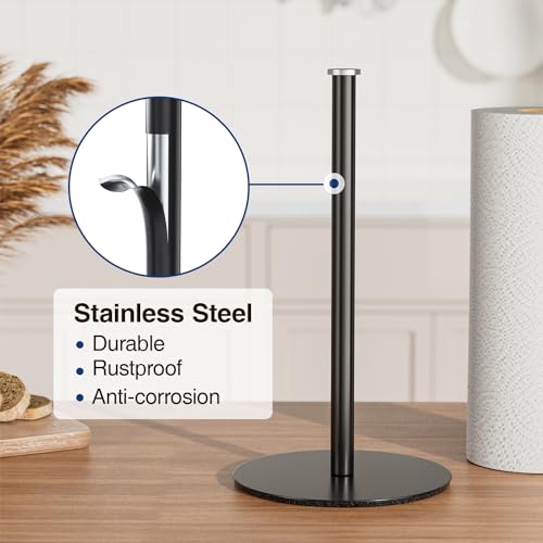 Matte Black Kitchen Roll Holder - Free Standing Paper Towel Holder Stand, Non Slip Modern Kitchen Countertop Organizer Fits Most Size Paper Roll - Image 2