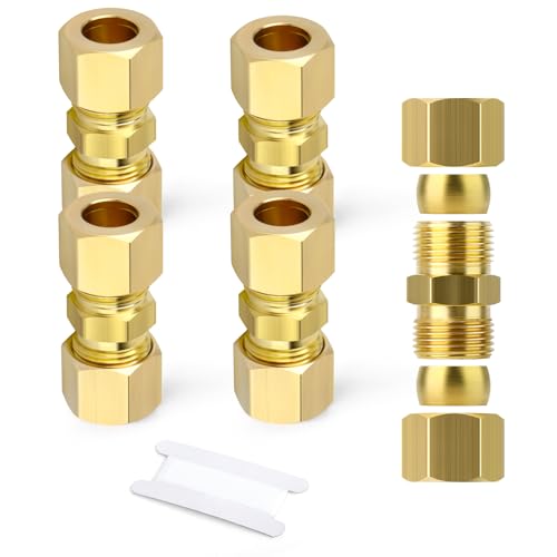 GASHER 5PCS Brass Compression Tube Pipe Fitting Connector, 16mm Tube OD Connector