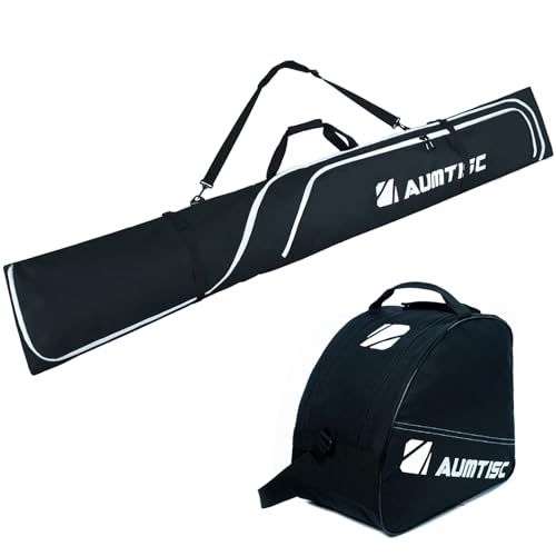 AUMTISC Ski Bag and Boot Bag Combo, Padded Two-Piece Set Ski and Boots Bag for Air Travel, Snow Ski Carrying Bag Transport Skis Up to 200 CM, Ski Boots Size Up to 13