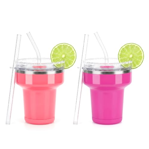 Tronco 16oz Margarita Tumbler, Insulated Cocktail Cup, Lid & Straw - 2 Pack