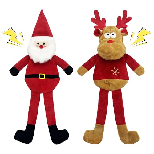 Image of Valuepeak Christmas Dog Toys 2 Pack, No Stuffing Squeaky Plush Crinkle Toys for Small Medium Large Dogs, Holiday Pet Gifts to Keep Busy & Reduce Anxiety