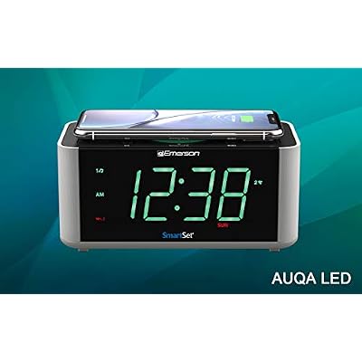 Emerson ER100202 Smartset Dual Alarm Clock Radio with USB Port and QI Wireless Phone Charger with Bluetooth, All Qi Compatible Phones