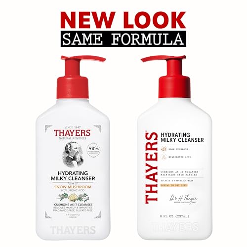 THAYERS Milky Hydrating Face Cleanser with Snow Mushroom, Hyaluronic Acid, Dermatologist Recommended Gentle Facial Wash, Hydrating Skincare for Dry, Sensitive Skin, Paraben Free, 8 FL Oz, Clear image 2