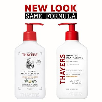Thayers Milky Hydrating Face Cleanser with Snow Mushroom and Hyaluronic Acid, Dermatologist Recommended Gentle Facial Wash and Hydrating Skincare for Dry and Sensitive Skin, Paraben Free, 8 Fl Oz