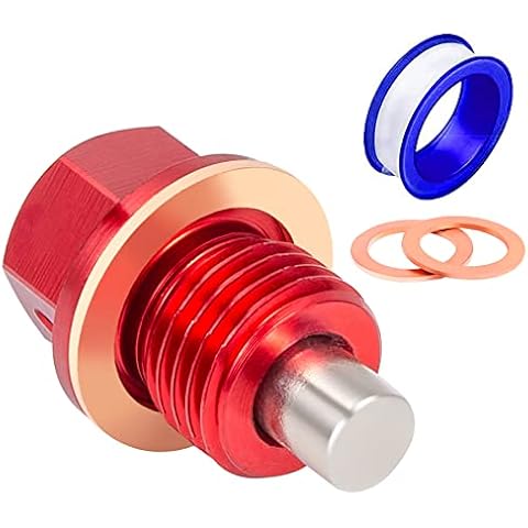 M12 x 1.25 Magnetic Oil Drain Plug Aluminum with Red Copper Crush Washer Gasket Compatible with Toyota, Lexus, Nissan, Infiniti and more selected models Cover