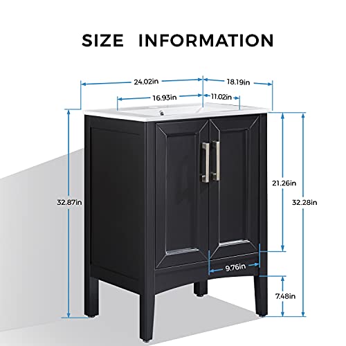 Delavin 24" Freestanding Bathroom Vanity And Sink Set, White Rectangle Ceramic Vessel Sink, Single Wood Modern Bathroom Storage Cabinet With 2 Doors (Espresso) #TOP5