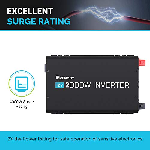 Renogy 2000W Power Inverter 12VDC to 120VAC Pure Sine Wave with Special LED Indicators