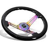 NRG RST-018BK-MC 強化ステアリングホイール - ブラックカラーの木製、ネオクロームスポーク。