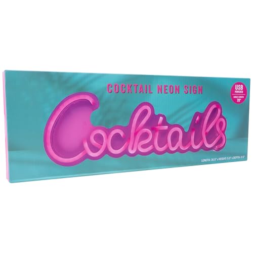 Image of Bright Neon Pink Cocktail Sign - USB-Powered 16.5 inch LED Neon Wall Decor for Home Bar, Man Cave, Tiki Lounge, Party Room, or Kitchen - Includes 79 inch Cable, Easy Installation