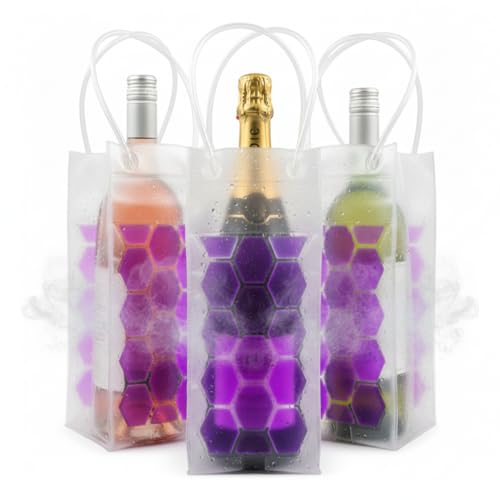 Lot de 3 Sacs Rafraîchisseurs de Bouteille - Seau à Glace Nomade avec Gel Violet - Housse Isotherme Portable avec Poignées pour Vin, Champagne & Bière -...
