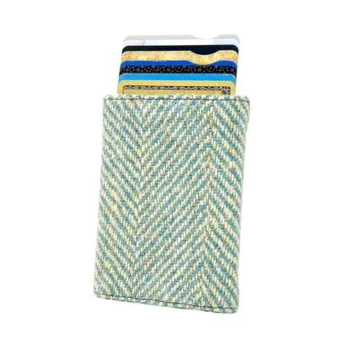 Maccessoro Harris Tweed Pop Up Card Holder – Handwoven Wool from Scotland – A Modern Classic in Heritage Fashion, Made in Scottland (Turquoise)