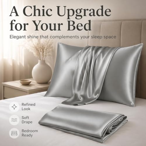 Silk Pillow Cases 2 Pack Standard Size with Zipper,Gray - image 6