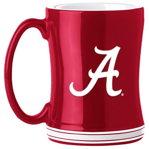 Logo Brands NCAA Alabama Crimson Tide 14 oz Relief Coffee Mug - Officially Licensed Mug Sculpted 3D Logo and Team Colors Comfortable Handle and Glossy Finish for College Sports Fans