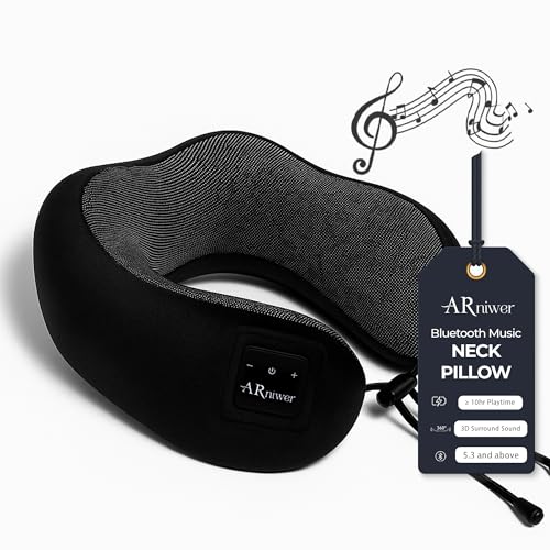 ARniwer Bluetooth Music Semicircular Neck Pillow Wireless Bluetooth Speaker Suitable Airplane,Bus,Train,Car,Office,and Outdoor Camping for Sleeping, Resting The Best Travel Essentials. (Black) - image 1