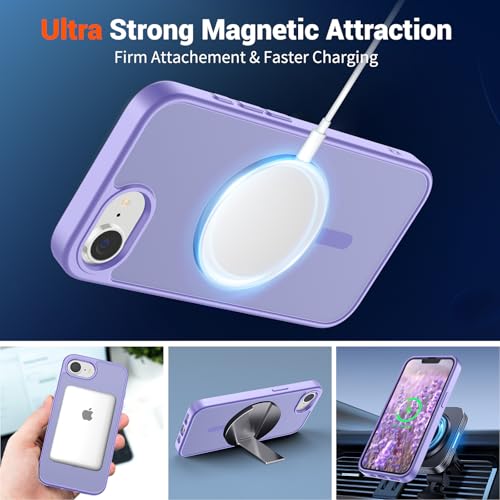 Image of SUPFINE Magnetic for iPhone 17e Case /iPhone 16e Case (Compatible with MagSafe) (Military Grade Drop Protection) Slim Translucent Matte Shockproof with Anti-Fingerprint Phone Case,Purple