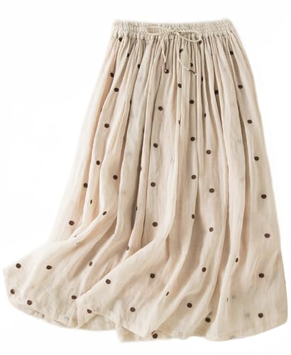 Kinghua Women's Polka Dot Chiffon Skirt A Line Flare Flowy Drawstring Elastic Waist Long Skirt