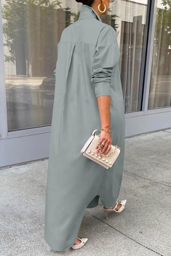 Image of Choichic Shirt Dresses for Women Casual Long Sleeve Cotton Button Down Maxi Dresses