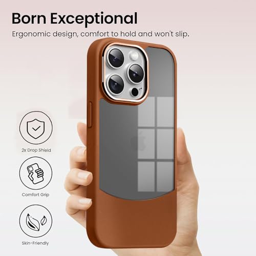Image of KARWAN️Fusion Edge Leather Transparent Mobile Back Case | Slim Fit | Anti-Fingerprint| Scratch-Resistant | Premium Grip | Shockproof case | Back Cover for iPhone 13 Pro || Brown