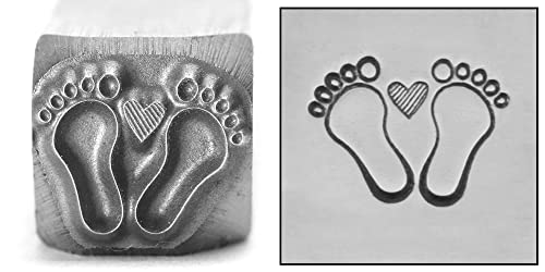 Baby Feet with Heart Metal Stamp, 9.25mm Newborn Baby Shower Announcement Punch Stamping Tool for Hand Stamped DIY Jewelry Crafts - Beaducation Original Metal Design Stamps