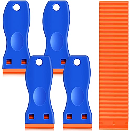 Plastic Scraper Blades, 4 Pieces Scraper Tools with 100 Pieces Plastic Blades, Plastic Razor Blade Scraper Cleaning Scraper Remover for Stickers, Decals, Adhesive, Labels, Paint, Glass, Car