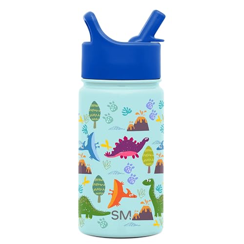 Simple Modern Kids Water Bottle with Straw Lid | 14oz Insulated Stainless Steel Kids Tumbler & Spill Proof Toddler Cup for School Girls Boys | Summit | Blue Dino