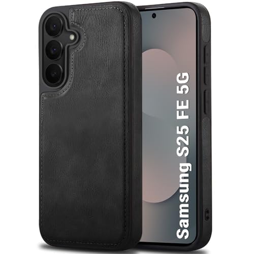 Image of TheGiftKart Genuine Leather Finish Back Cover Case for Samsung Galaxy S25 FE 5G | Shockproof Design | Camera & Screen Protection | Stunning Minimalist Design Back Case Cover for Samsung S25 FE (Black)