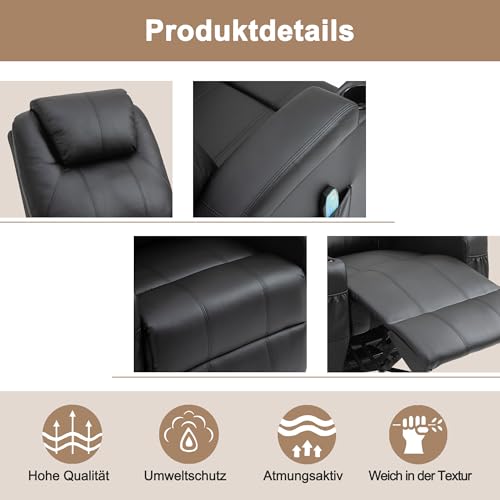 Thanaddo Elektrische Massagesessel Relaxsessel mit ärmefunktion und Vibration, TV Sessel mit Liegefunktion, mit USB, Liegefunktion Wärmefunktion,neu Schwarz – Bild 4