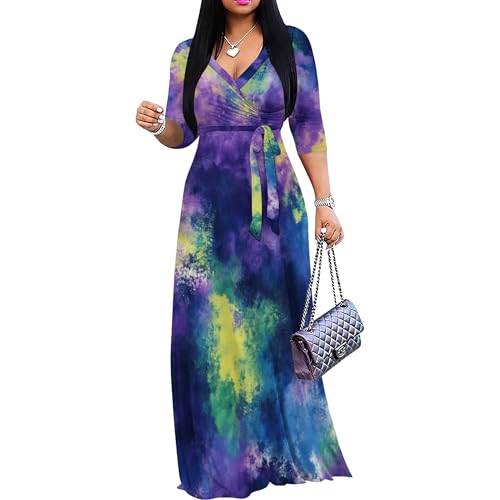 Image of PinkPatty Plus Size Maxi Dress for Women 3 /4 Sleeve Casual Long Dress | Soft stretchy fabric, functional pockets, flattering wrap v neck for vacation, casual wear and everyday styling