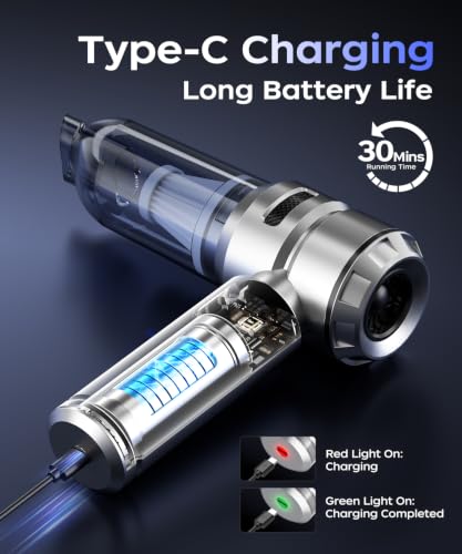 Image of VNOST Car Vacuum,3 Suction Modes,Portable Mini Cordless Cleaner with 50000pa Suction Power,Type-C Charge,Handheld Vacuum for Home,Car,Birthday Gifts for Men Dad(Silver)