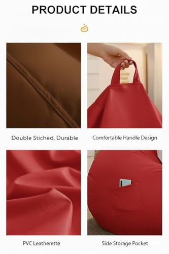 Image of 4XL Leatherette Bean Bag Chair with Footrest & Cushion with Beans Filled (Ready to Use) Color- (Red, Bean Bag Only)