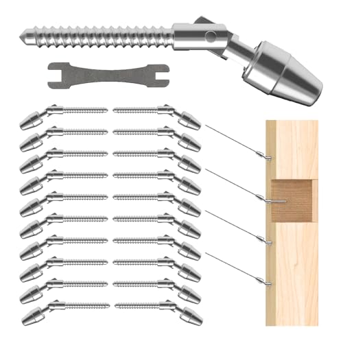 RiaYer 20 Pack Cable Railing Kit QuickLock,Invisible 180° Adjustable Right&Left Handed Thread Swage Lag Screws for Wood Post of 1/8