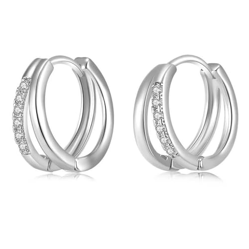 Small Double Hoop Huggie Earrings for Women, Trendy 14K Gold/Silver Plated Hypoallergenic Cubic Zirconia Small Hoop Earrings Jewelry