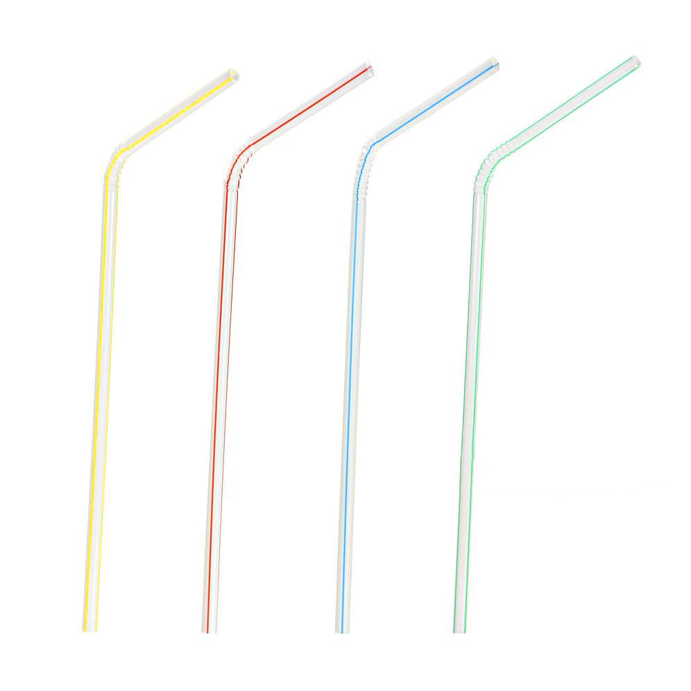 Pack of 200 White Striped Plastic Drinking Straws, Flexible and Reusable Bendy Straws for Coffee, Smoothies, and Cocktails - Disposable Stir Sticks for Kids' Milkshakes, Birthday Parties, and Events