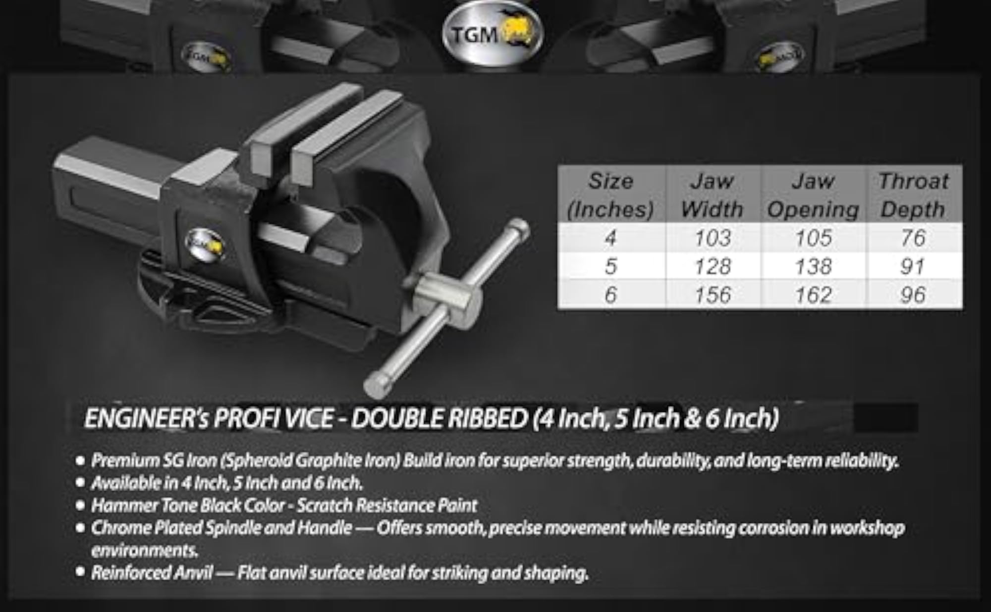TGM METALLICS Heavy Duty Bench Vice 6 Inch Clamp