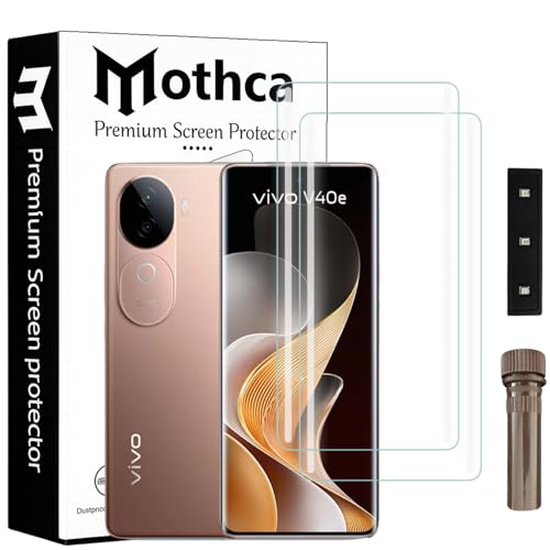 Image of Mothca Curved UV Tempered Glass Screen Protector for Vivo V40e | Transparent | Pack of 2 | Borderless Full Screen Coverage with UV Installation Kit