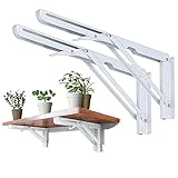 2PCS Folding Shelf Bracket, Wall Mount Support - Heavy Duty Fold Table Hinge Brackets - Polished Stainless Steel Spring Loaded Supports for Undermount Sinks, Microwave, Beds and Other Furniture