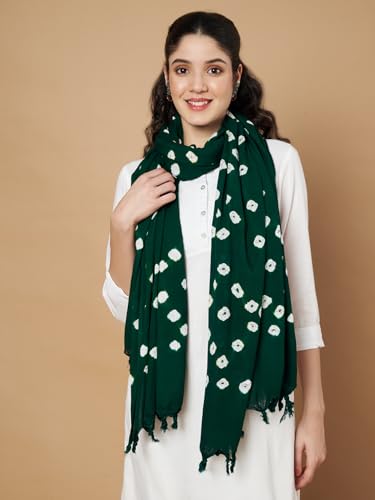 Image of Women's Cotton Rayon Bandhani Print Dupatta with Tassels 2.25 Meters | Women's cotton printed dupatta with tassels.