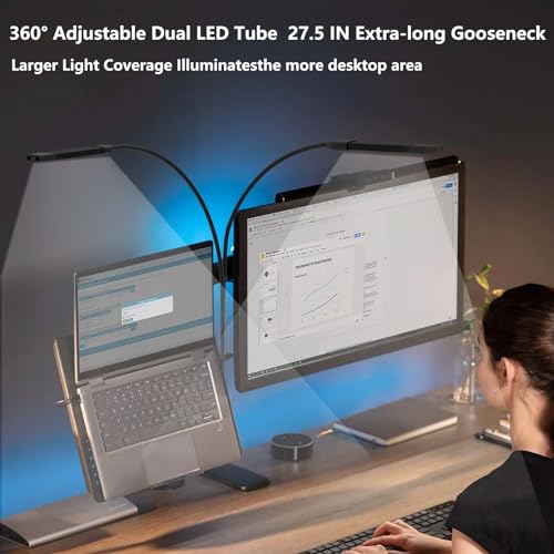 Image of Clamp on Desk Lamp-3 Color Mode & 10 Brightness Levels,Dual LED Tube Flexible Gooseneck Clip Light for Architect Reading, Working, Bedroom Headboard, Dorm