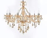 Top Lighting 10-Light Champagne Finish Crystal Chandelier Pendant Ceiling Light, 28' Wide, Amber...