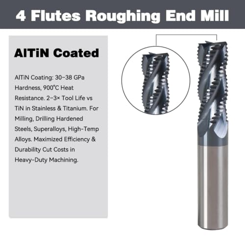 Image of 3 /4 inch Carbide Roughing End Mill, 4 Flute Micro Grain Milling Cutter Bits for Alloy Steels & Hardened Steels