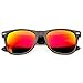 zeroUV Flat Matte Reflective Flash Color Lens Large Horn Rimmed Style Sunglasses - UV400 (Black Fire)