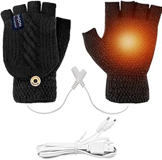USB Heated Gloves, Double-sided Heating Winter Mitten Warm Laptop Gloves, Half Heated Fingerless Heating Knitting Hands Warmer for Indoor Office Winter Gift (black)