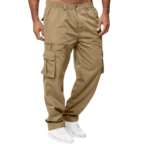 Pantalon Caza De Caza Pantalones Senderismo Hombre Ropa De Trabajo para Escalada Montaña Pantalón Senderismo Caqui con Bolsillos Tacticos Militar Chinos Pantalones Largos Hombre Caqui M