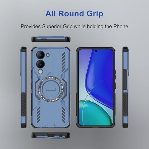 Image of amazon basics Back Case Cover for Vivo Y19 5G | Magnetic Case with Built-in Metal Ring | Supports Mag-Safe Charger, Wallet & Car Mount | Shockproof Hybrid PC + TPU | Blue