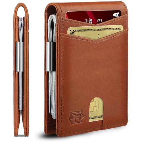 Image of Zitahli Genuine Leather Wallet for Men 12 Card Slim Mens Wallets Bifold RFID Blocking with Money Clip & ID Window Thin Minimalist Card Holder Wallet with Gift Box