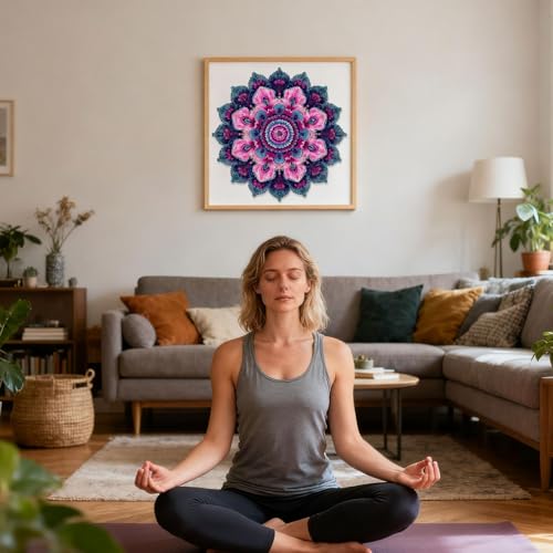 Pikoqunc Wooden Puzzles Mandala Purple Flower Rompecabezas de Madera con 205 Piezas | Piezas Únicas, Juego de Desafío para la Familia 11.2"x11.2" miniatura 5