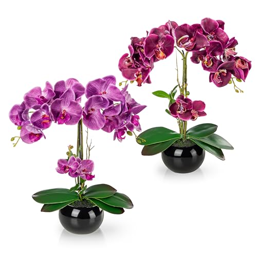 PASCH® 2er Set Künstliche Orchideen in Hochglanz-Keramiktöpfen (40cm) |...