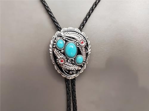 Image of Turquoise Agate Granite BOLO Tie for Men Women Leather Wedding Necklace Western Cowboy Necktie