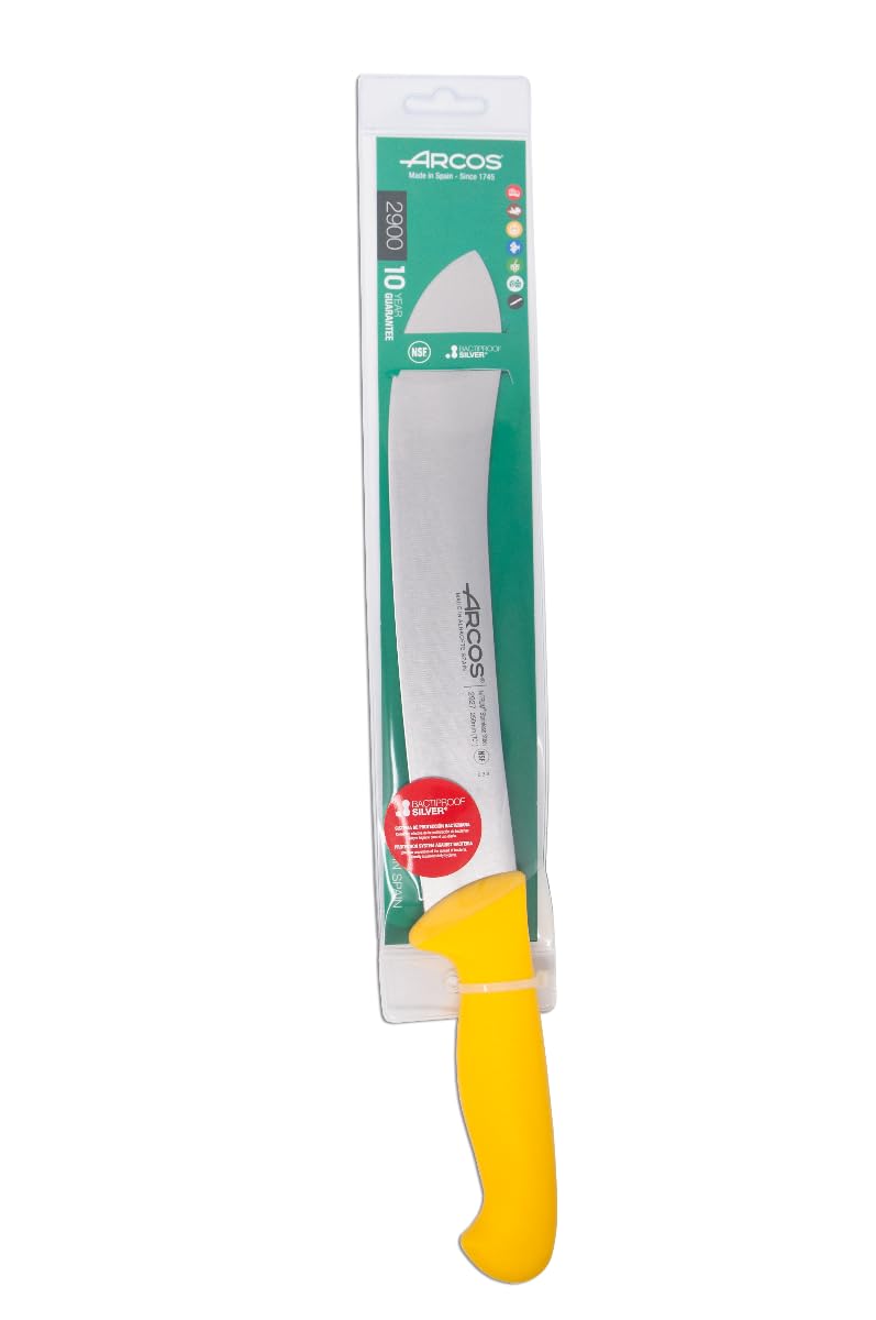 Arcos Serie 2900 - Cuchillo Carnicero y Cuchillo Carne - Hoja 10" Acero Inoxidable Nitrum - Mango Polipropileno Amarillo - Plateado -istema Europeo Identificación Colores - Cuchillo Resistente 7''