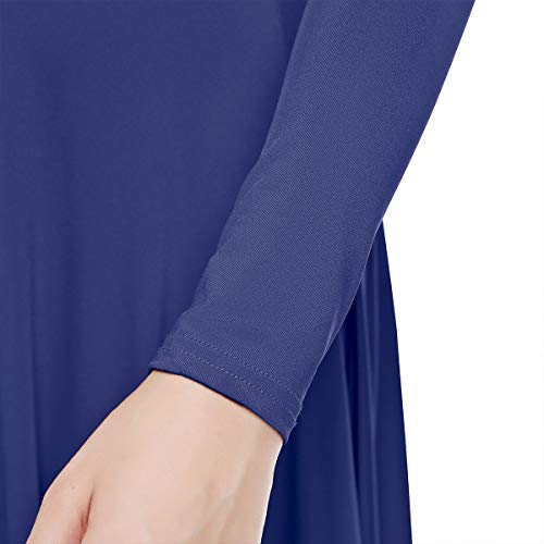 Women Metallic Cross Liturgical Praise Dance Dress Lyrical Dancewear Color Block Full Length Robe Worship Dance Worship Team Dresses Navy Blue + Gold Cross 2XL